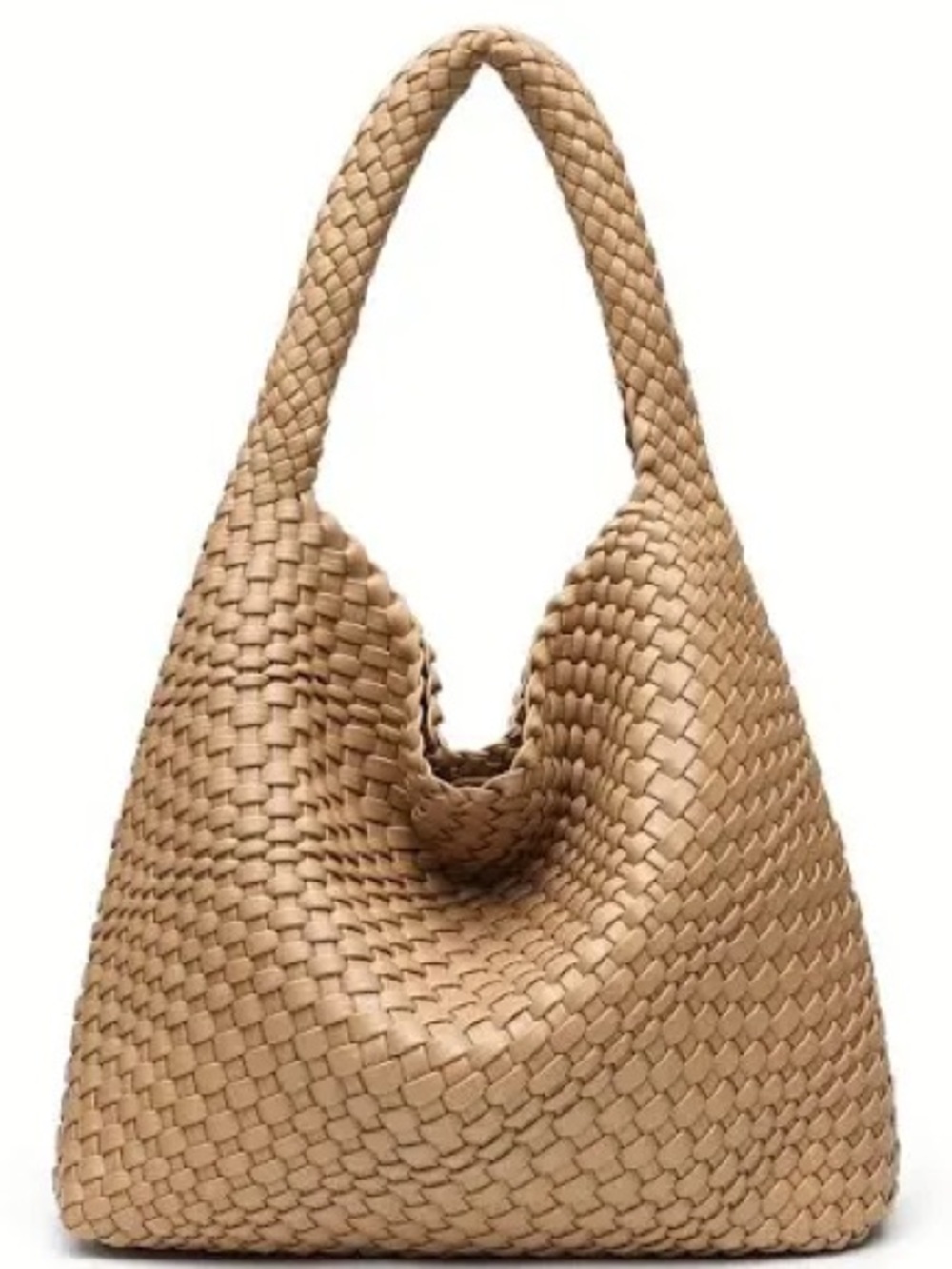 Woven Hobo Shoulder Bag in Tan
